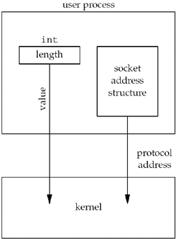 Socket address structure passed from process to kernel