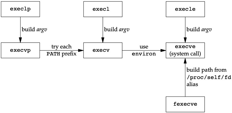 Relationship of the exec functions